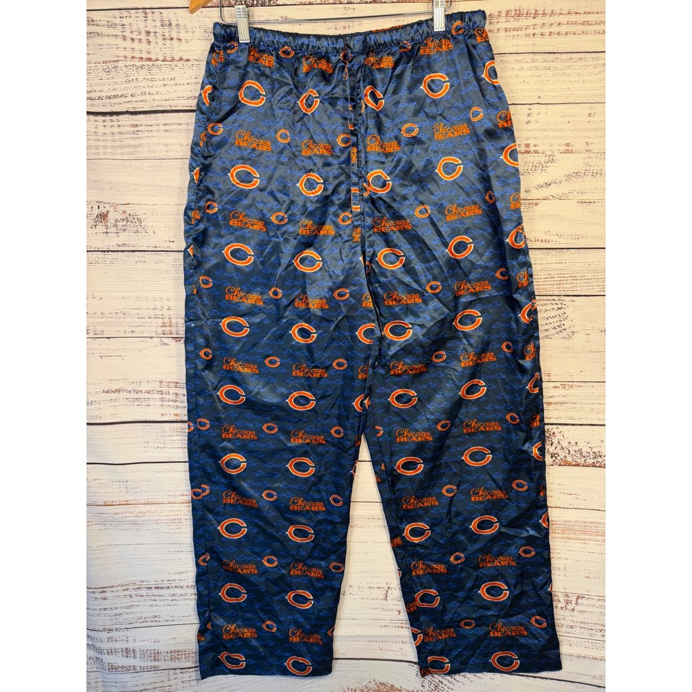 NFL Chicago Bears Pajama Pants Women XL Navy Blue Satin Logo Lounge Bottoms